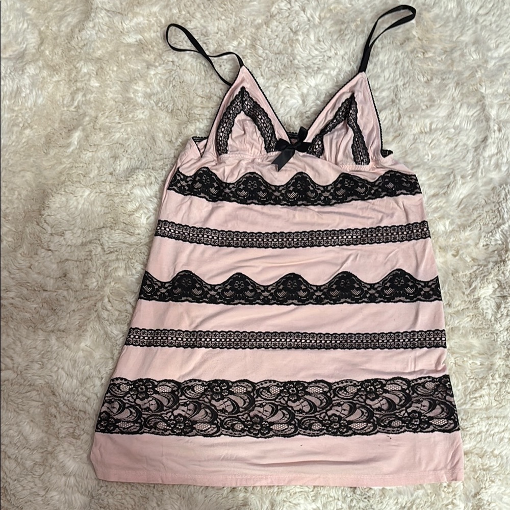 Pink and Black Lace Slip Dress